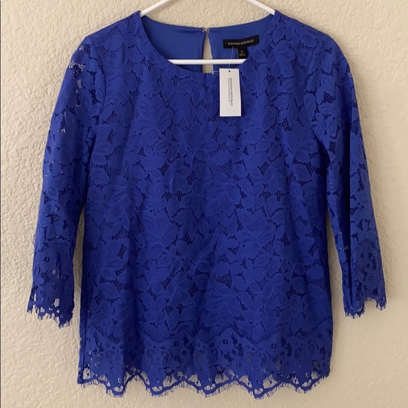 Banana Republic Tops - BANANA REPUBLIC Women’s Blue Lace Top 3/4 Sleeves Size S NWT